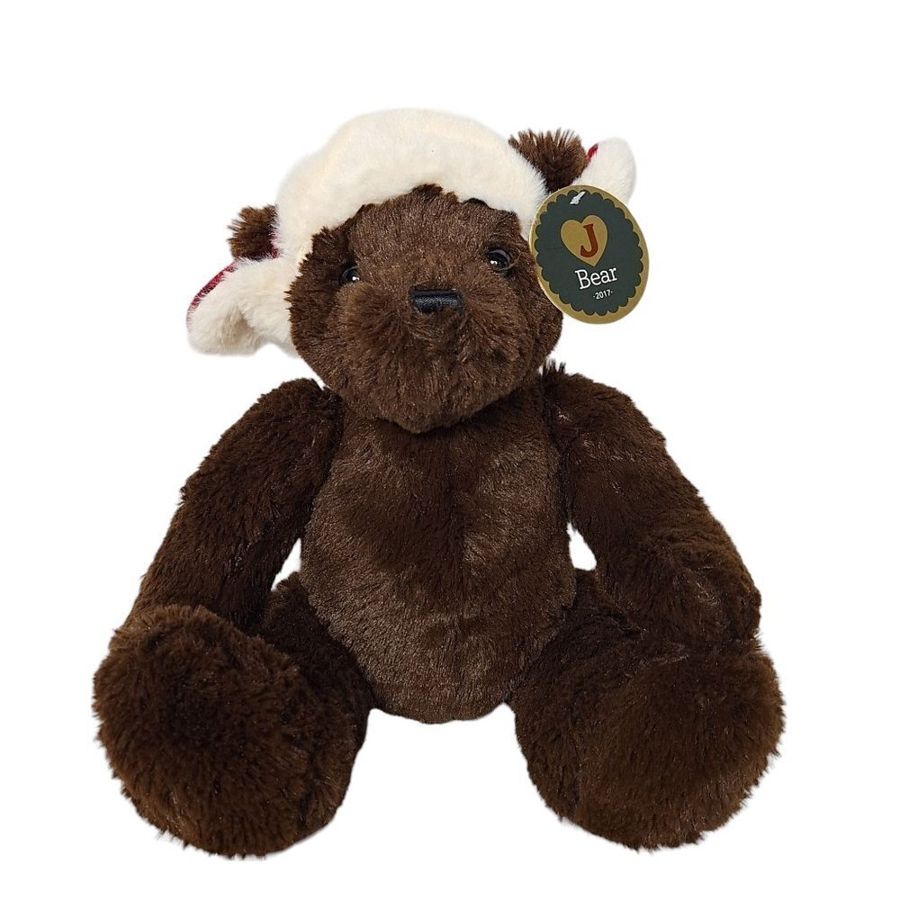 Jo Ann J Bear Rudy Brown Teddy Bear Plaid Winter Hat 12 Inch